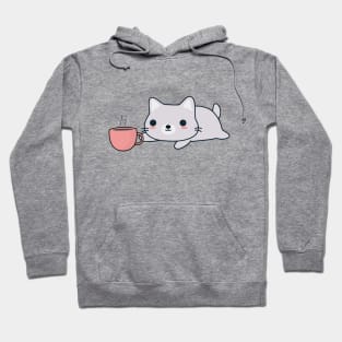 Kawaii Coffee Drinking Cat Hoodie